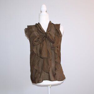 Loft Olive Green Linen Blouse Size Small Petite